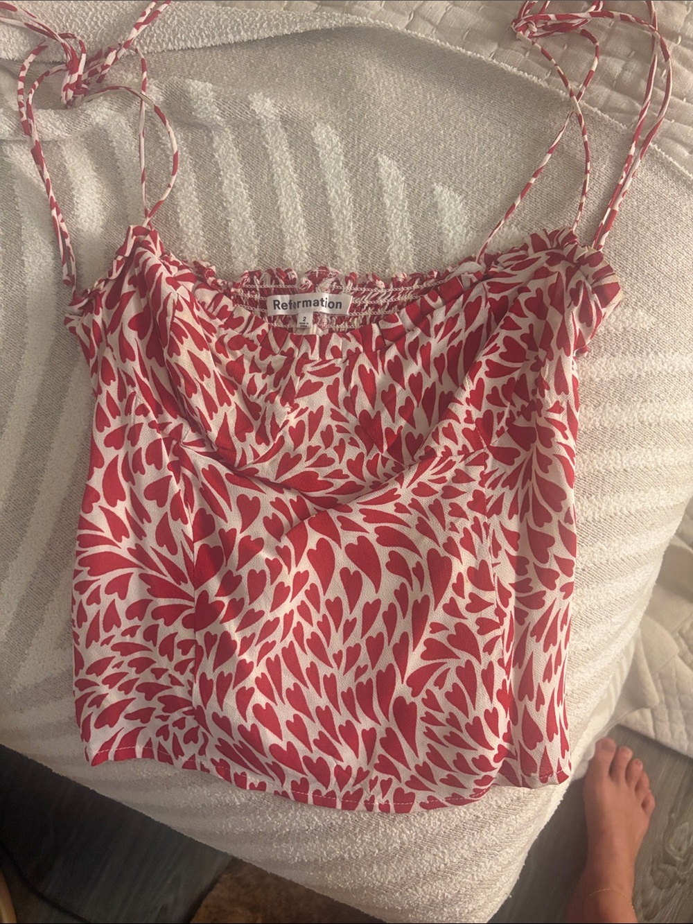 Reformation Red & White Heart-Print Camisole
